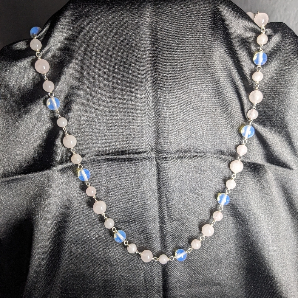 Moonstone Rose Quartz Crystal Necklace Handmade Artisan Silver Unique Natural - Picture 9 of 10